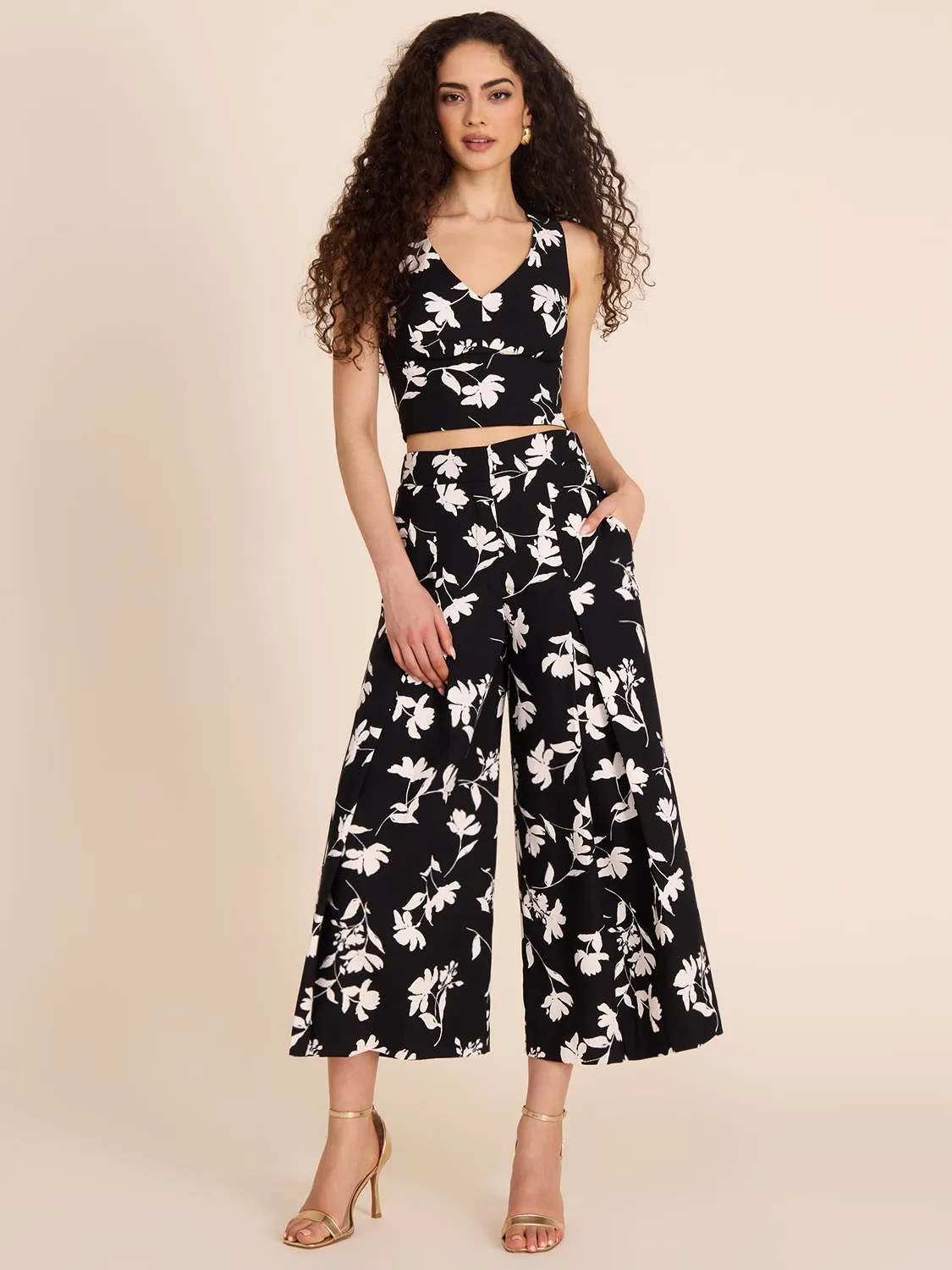 2-Tone High-Rise Wide-Leg Culotte