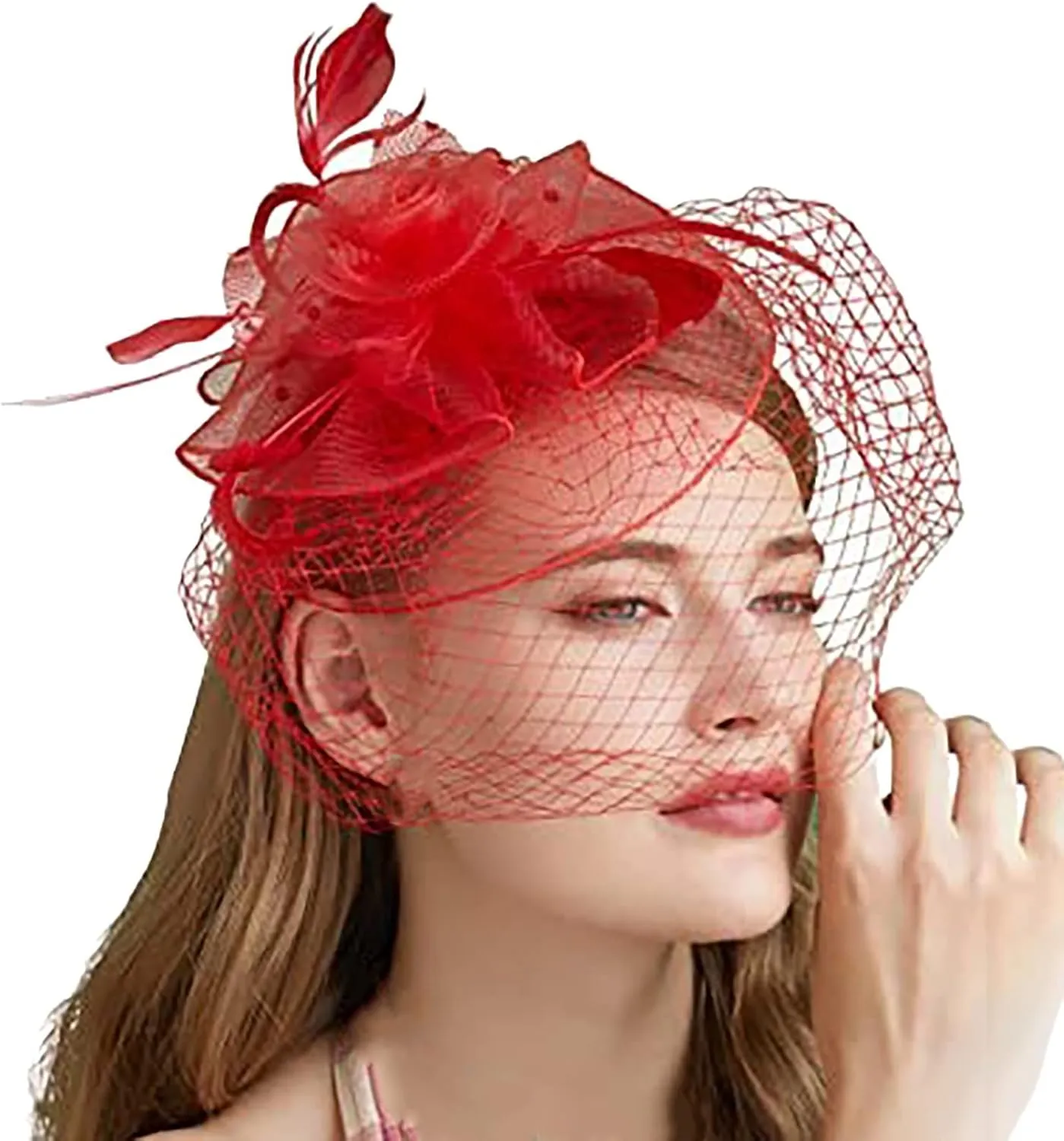 20s 50s Derby Fascinator Flower Veil Pillbox Hat Feather Hair Clip Headband Kentucky Tea Party Hat for Women