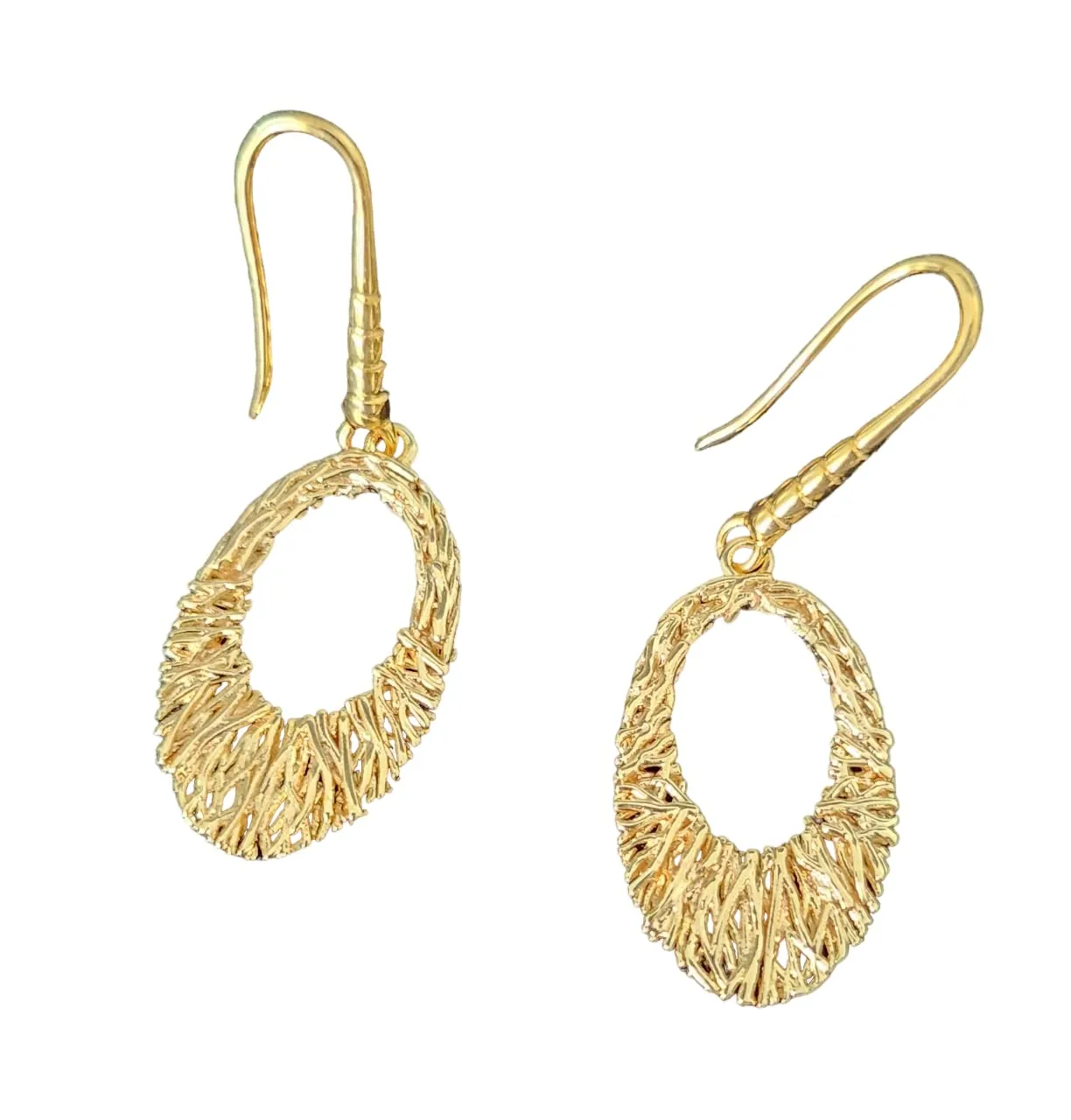 24K Gold Plated Earrings Carved Earring Hook Dangle Drop Oval Nest Design Hypoallergenic Fashion Jewelry Gift