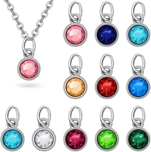 24pcs Birthstones Charms, Stainess Steel Pendant DIY Handmade Beads Round Charms Jewelry Accessories for Necklace Bracelets Earrings Jewelry Making (Mixed Color)