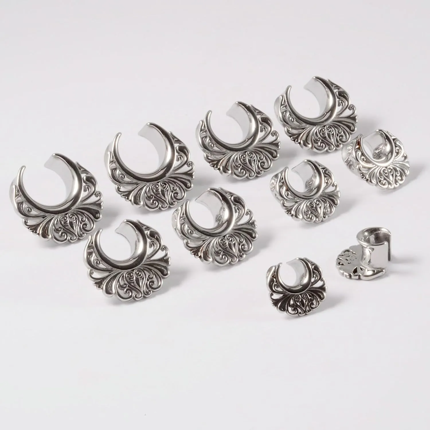 2Pcs Gauge Taper Kit, Stainless Steel Gage Starter Kits Hollow Flower Pattern Piercing Tunnels