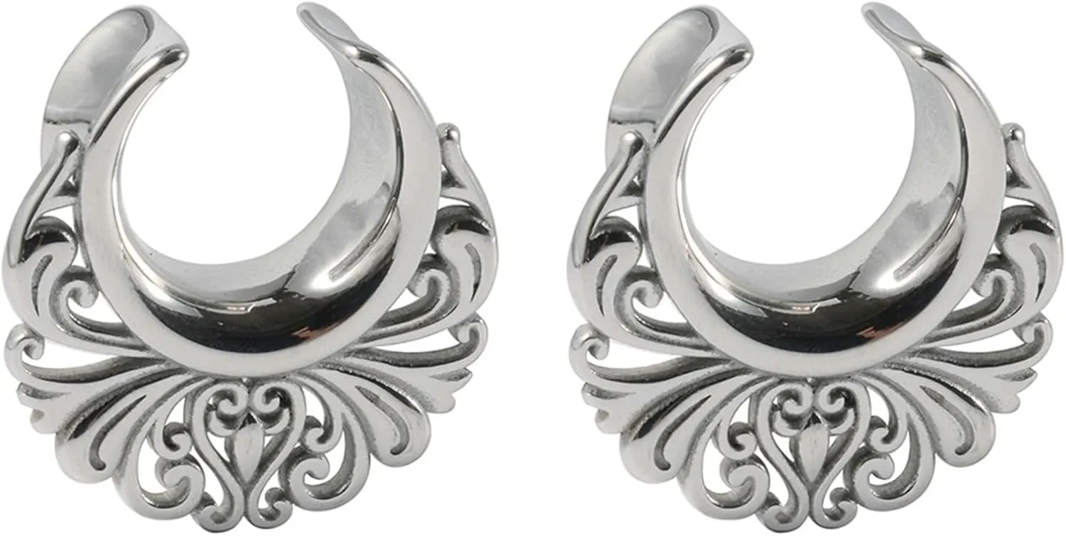 2Pcs Gauge Taper Kit, Stainless Steel Gage Starter Kits Hollow Flower Pattern Piercing Tunnels