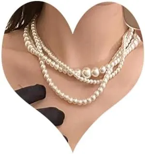 3 Tier Boho Dainty Sexy Simple Pearls Chunky Short 1920s Choker Necklace Chain Multilayer Choker Necklaces Prom Party Bar for Women