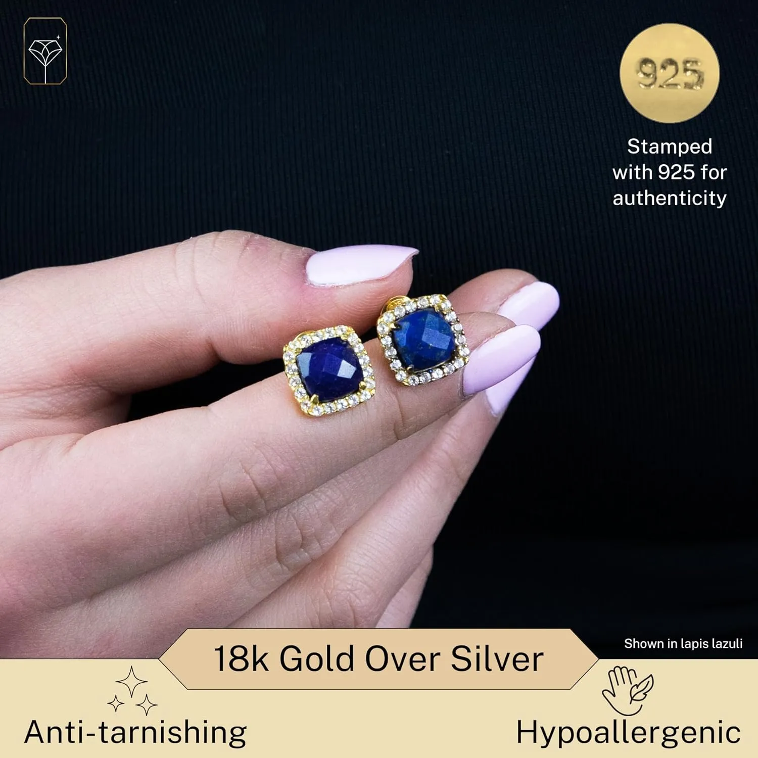 4 Ct. Cushion Cut Gemstone Earrings for Women in 18k Gold Over Sterling Silver | Real Gold Stud Earrings for Women with White Topaz | Big Birthstone Earrings for Women by MAX   STONE