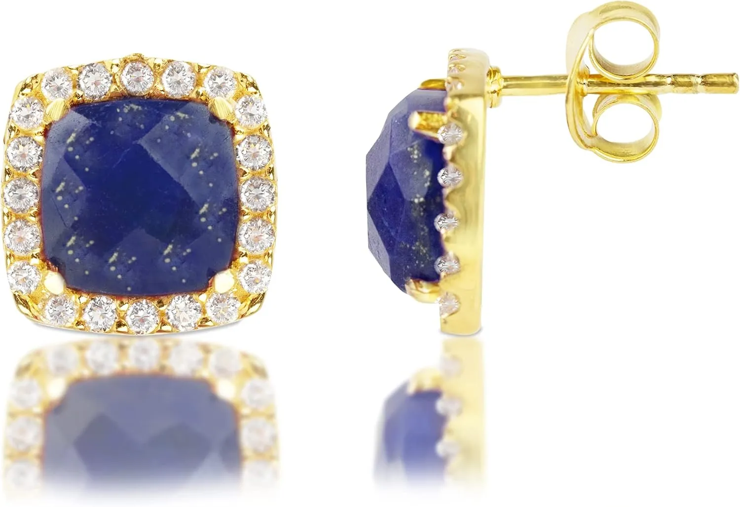 4 Ct. Cushion Cut Gemstone Earrings for Women in 18k Gold Over Sterling Silver | Real Gold Stud Earrings for Women with White Topaz | Big Birthstone Earrings for Women by MAX   STONE