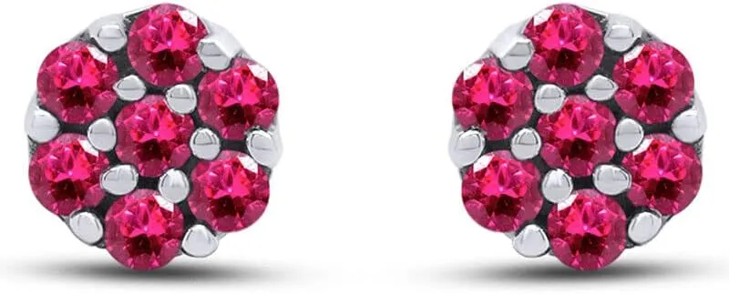 4.00 Ct Round Cut Ruby Flower Cluster Stud Earrings 14K White Gold Plated