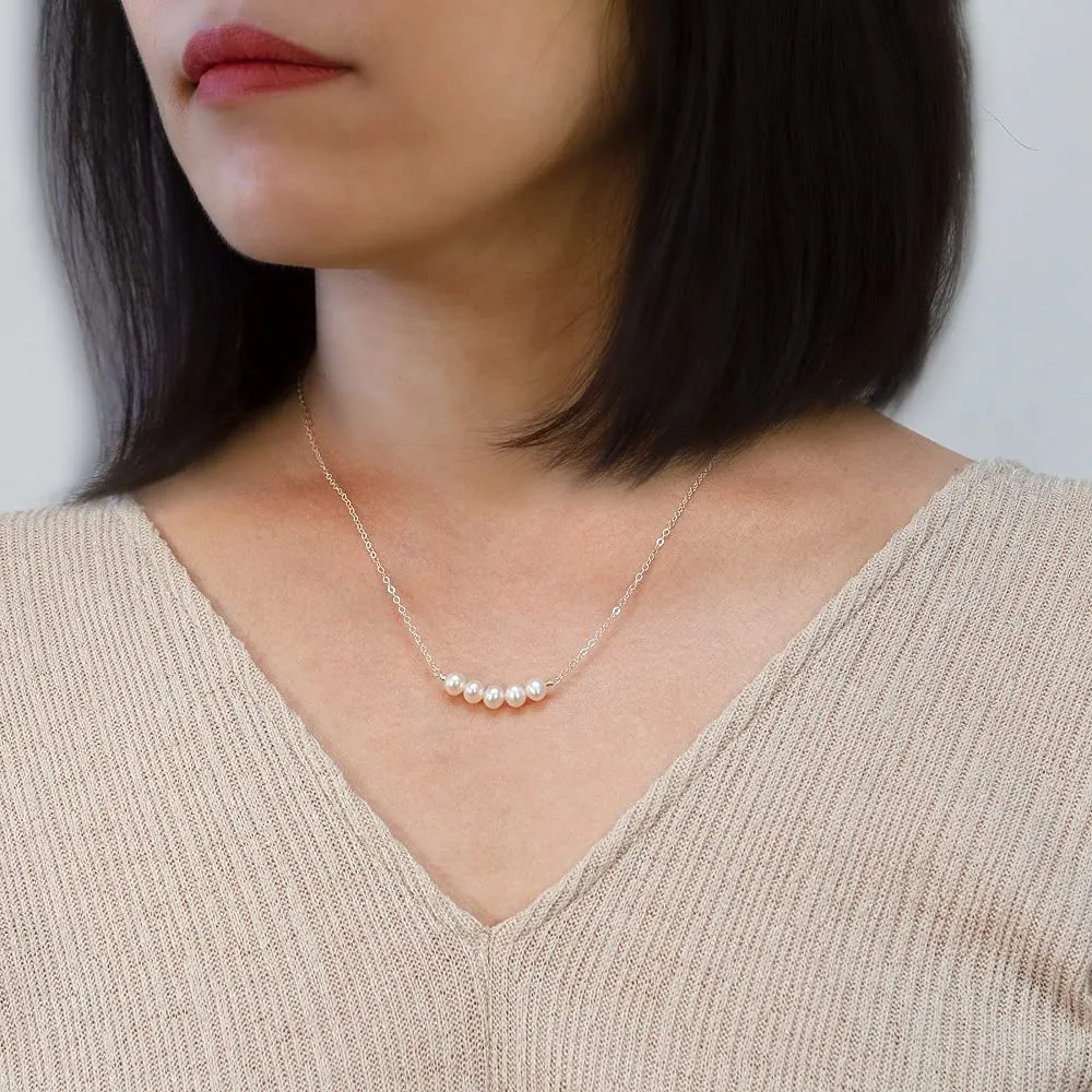 50th Birthday Gifts for Women, Sterling Silver 5 Freshwater Pearl Bar Necklace, 5 Decades Necklace, Gifts for Women Turning 50, 50 Year Old Birthday Gifts for Her