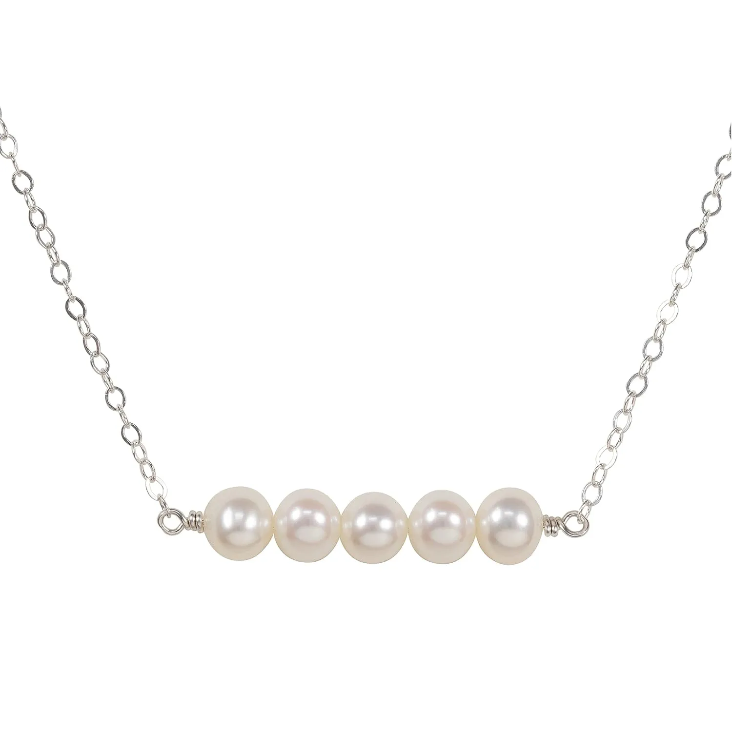 50th Birthday Gifts for Women, Sterling Silver 5 Freshwater Pearl Bar Necklace, 5 Decades Necklace, Gifts for Women Turning 50, 50 Year Old Birthday Gifts for Her