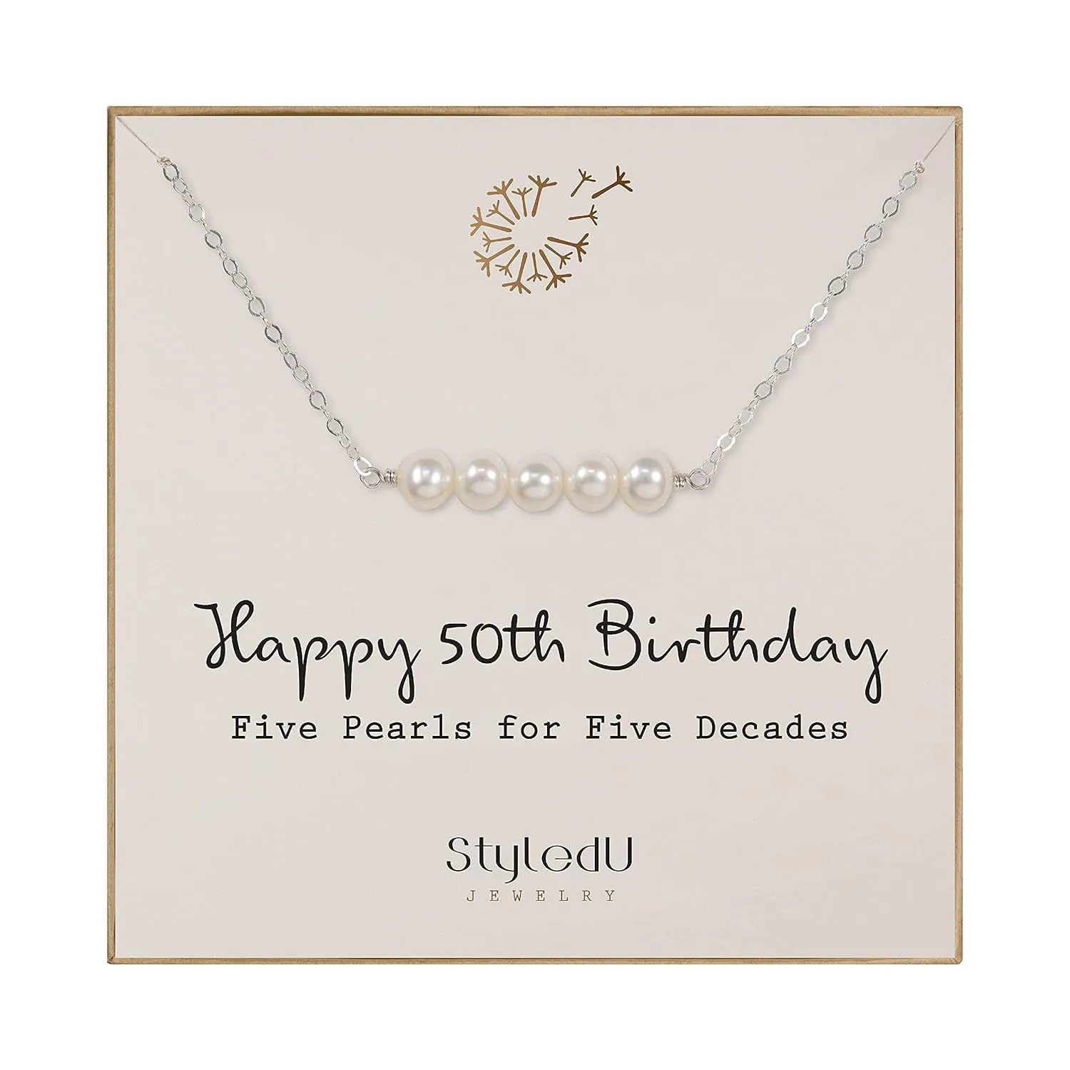 50th Birthday Gifts for Women, Sterling Silver 5 Freshwater Pearl Bar Necklace, 5 Decades Necklace, Gifts for Women Turning 50, 50 Year Old Birthday Gifts for Her