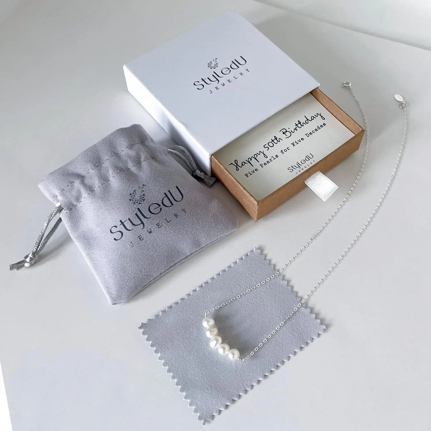 50th Birthday Gifts for Women, Sterling Silver 5 Freshwater Pearl Bar Necklace, 5 Decades Necklace, Gifts for Women Turning 50, 50 Year Old Birthday Gifts for Her