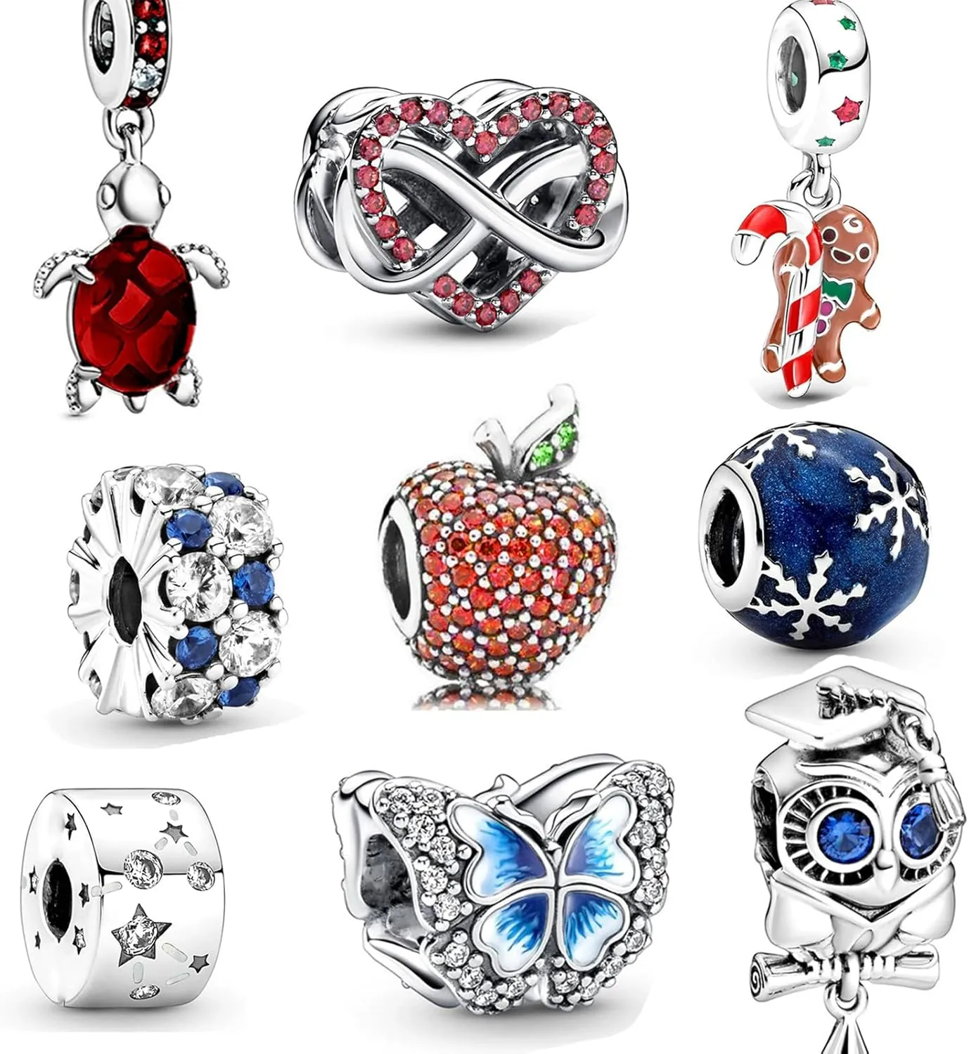 9 Pack Silver Bead Charms for Bracelets and Necklaces Charm for Woman Dangle Pendant Beads Set