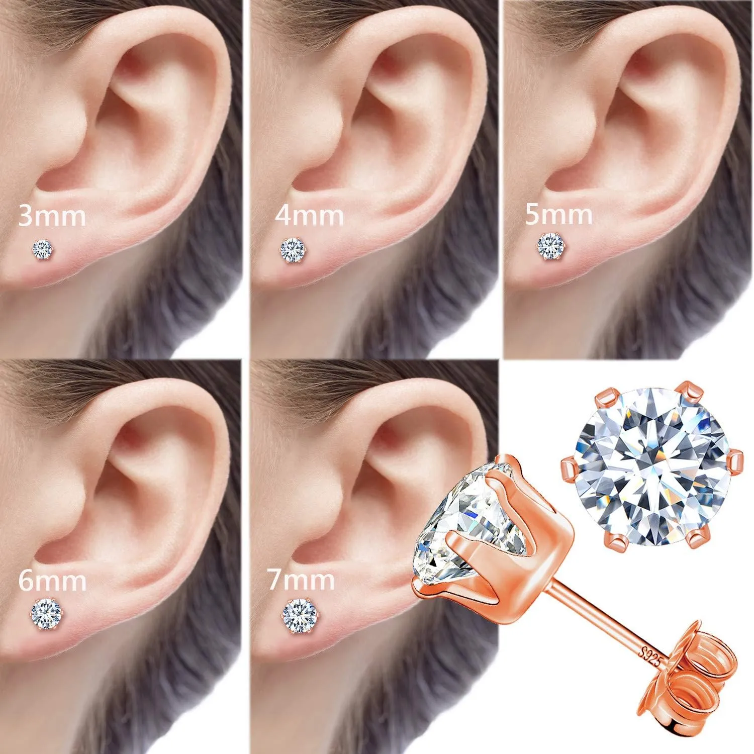 925 Sterling Silver Stud Earrings Set for Women Men Gemstone Small Multiple Ear Piercings Cartilage Helix Jewelry Hypoallergenic