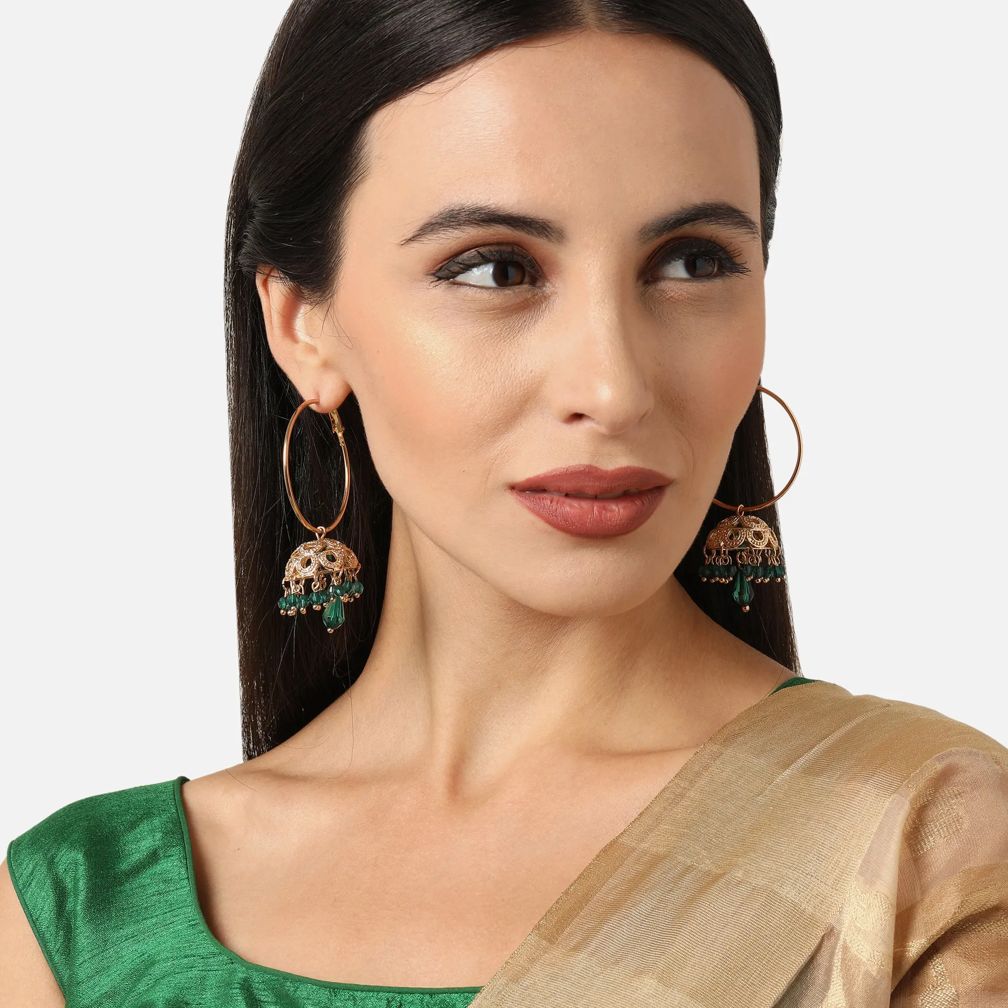 Accessorize London Women's Green Filigree Dome Hoops
