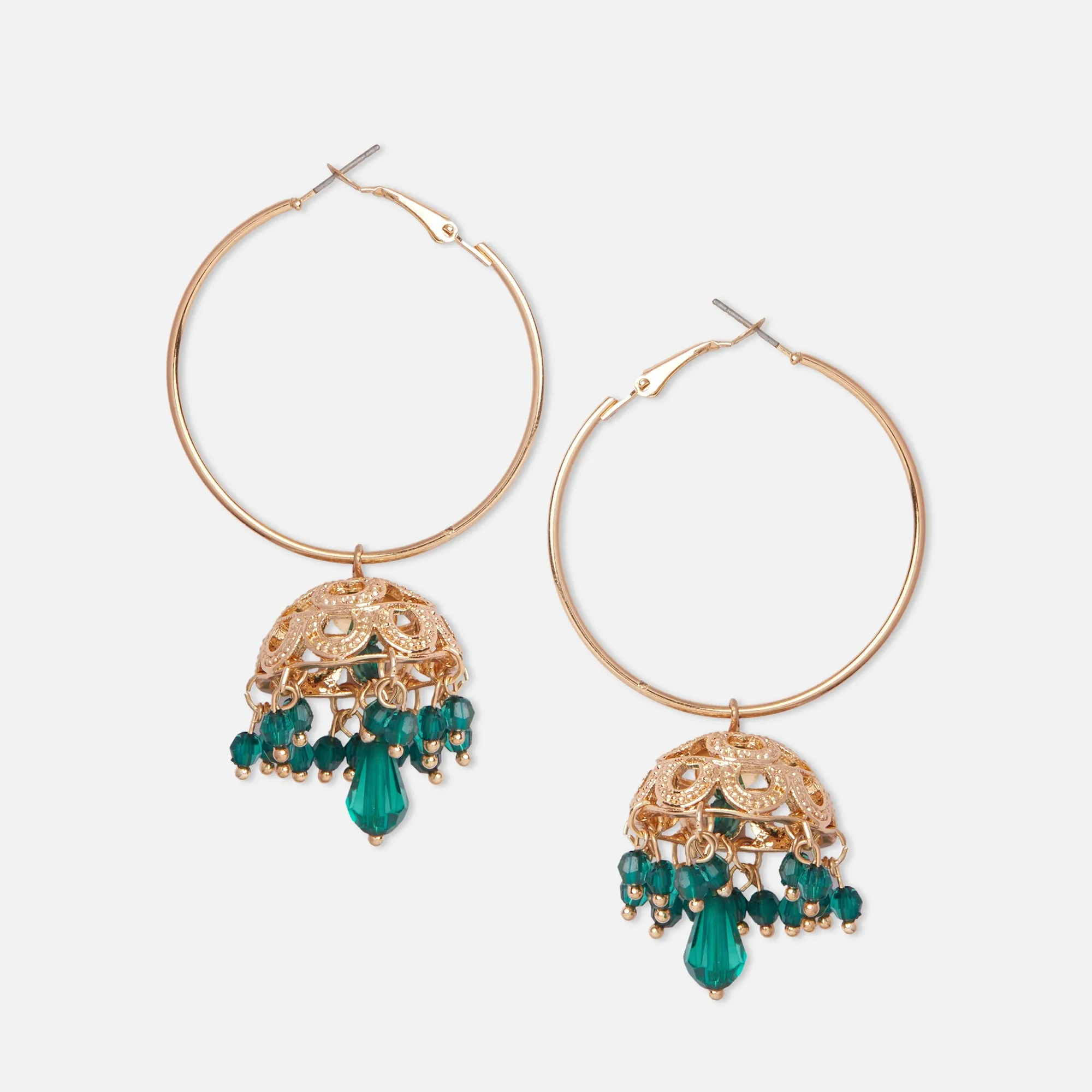 Accessorize London Women's Green Filigree Dome Hoops