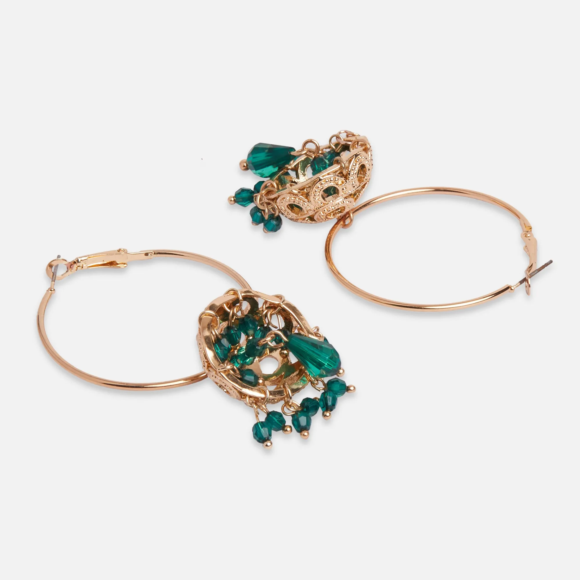 Accessorize London Women's Green Filigree Dome Hoops