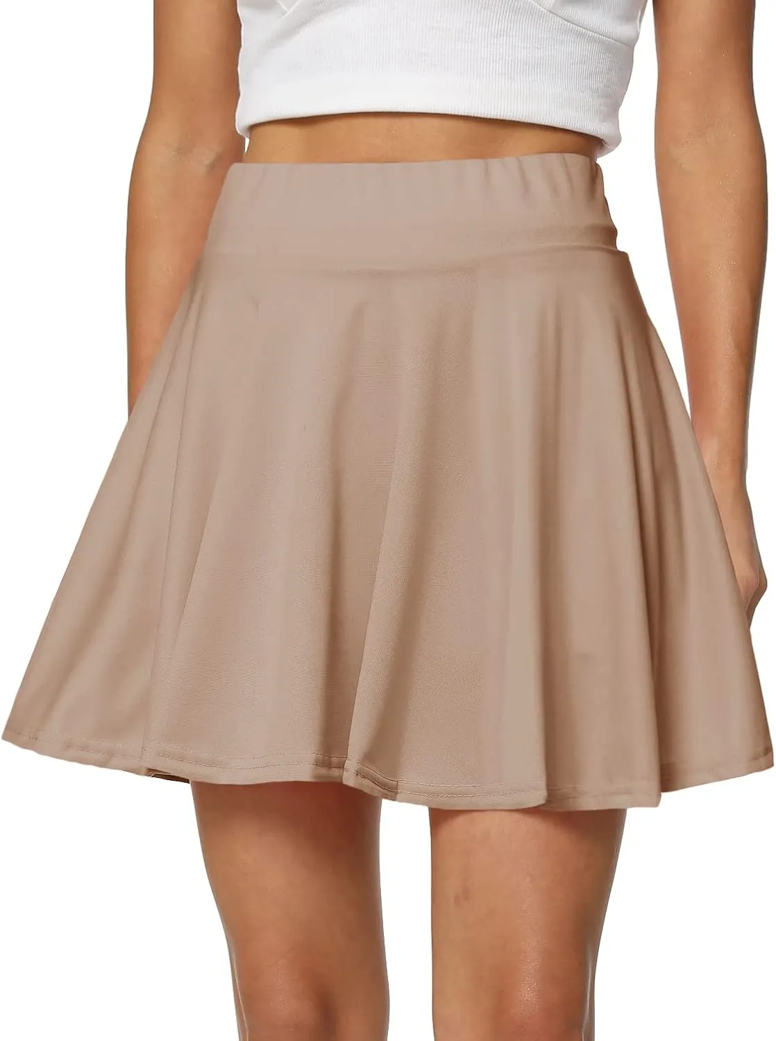 Afibi Women's Casual Basic Versatile Flared Pleated Mini Skater Skirt with Shorts