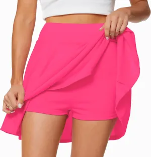 Afibi Women's Casual Basic Versatile Flared Pleated Mini Skater Skirt with Shorts