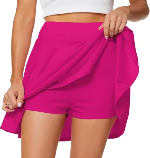 Afibi Women's Casual Basic Versatile Flared Pleated Mini Skater Skirt with Shorts