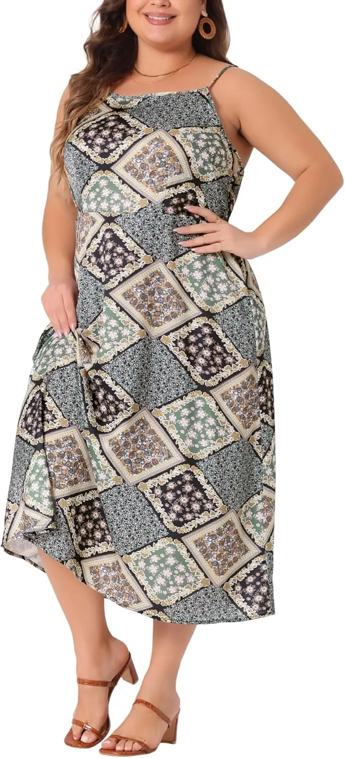 Agnes Orinda Plus Size Boho Dress for Women Bohemian Sleeveless Spaghetti Strap Midi Summer Dresses