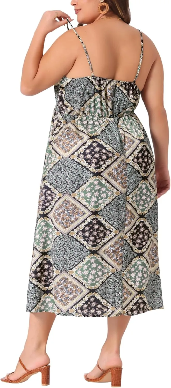 Agnes Orinda Plus Size Boho Dress for Women Bohemian Sleeveless Spaghetti Strap Midi Summer Dresses