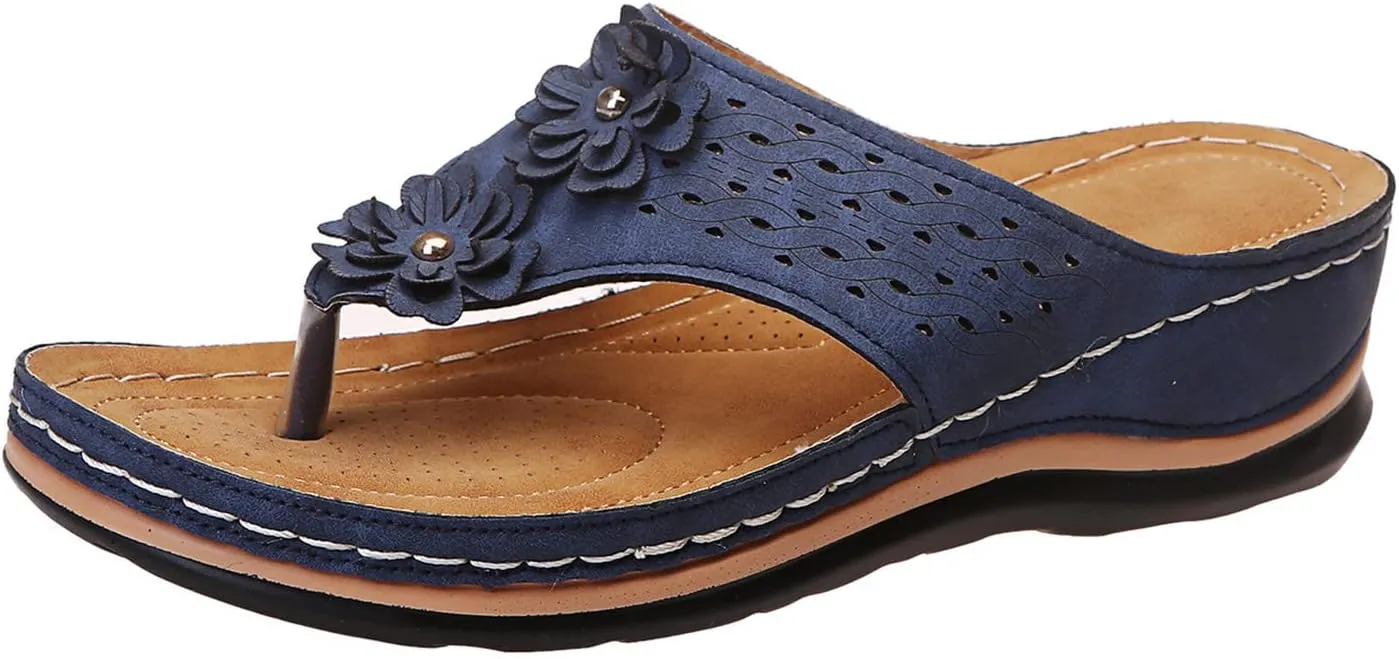 AMDBEL Platform Wedge Sandals Women Comfortable, Orthopedic Sandals for Women 2024, Women's Comfortable Orthopedic Sandals Thong Dressy T-Strap Orthotic Casual Summer Arch Support Sandals