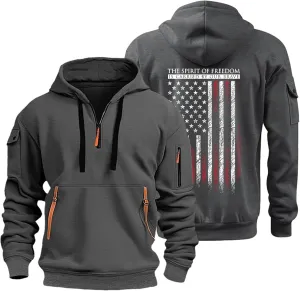 American Flag Hoodie Men 1/4 Zip Fashion Military Slim Fit Drawstring Sweatshirt Gym Basic Sweatshirt with Pockets