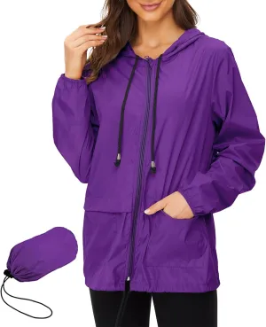 American Trends Women Rain Coats Lightweight Waterproof Outdoor Rain Jacket with Hood Packable Raincoats