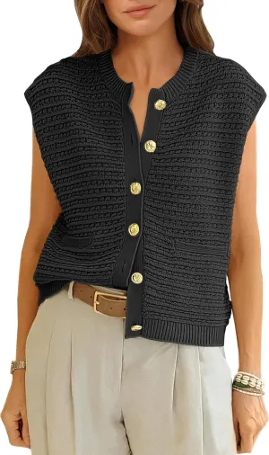 ANRABESS Women Sweater Vests Sleeveless Cardigan Casual Loose Knit Button Down Sweater Tops 2025 Spring Summer Trendy Outfits