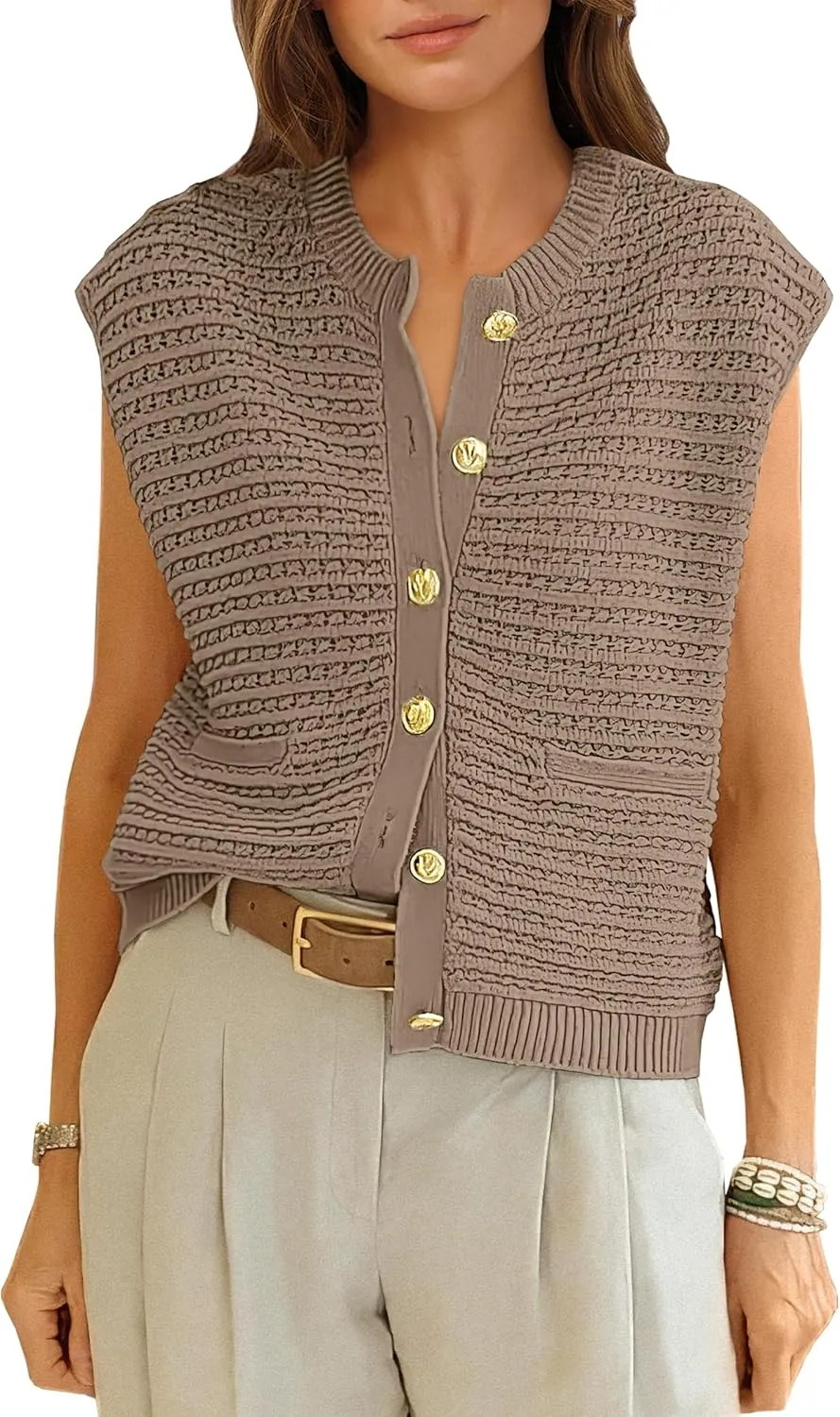 ANRABESS Women Sweater Vests Sleeveless Cardigan Casual Loose Knit Button Down Sweater Tops 2025 Spring Summer Trendy Outfits