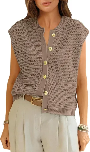 ANRABESS Women Sweater Vests Sleeveless Cardigan Casual Loose Knit Button Down Sweater Tops 2025 Spring Summer Trendy Outfits