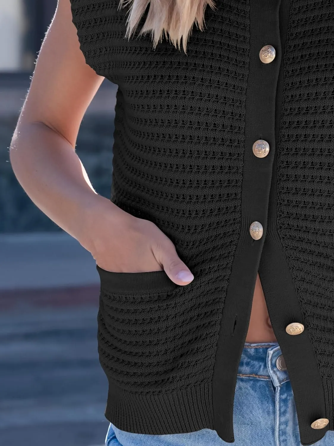 ANRABESS Women Sweater Vests Sleeveless Cardigan Casual Loose Knit Button Down Sweater Tops 2025 Spring Summer Trendy Outfits