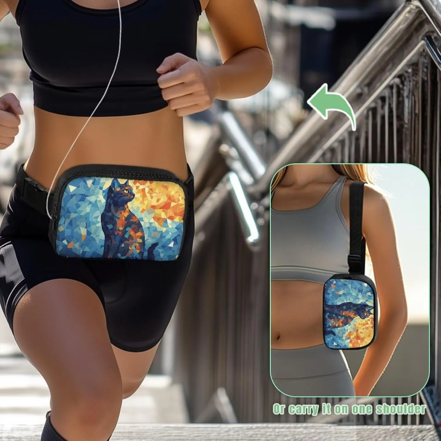 Art Cat Fanny Pack for Women Birthday Gifts for Women Sister Friends Practical Portable Waist Pack with Adjustable Strap for Travel Outdoor Shopping Blue Belt Bag Small Personalized