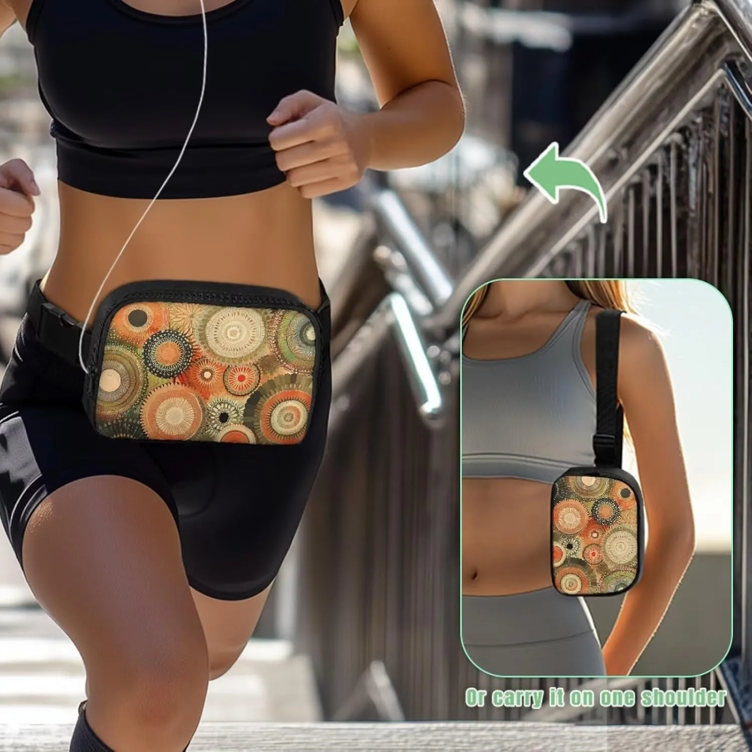 Art Flower Waist Purse Fanny Pack Trendy Lightweight Practical Crossbody Bag for Women Travel Hiking Sports Mountaineering Running Zip Closure Waist Bag with Adjustable Strap