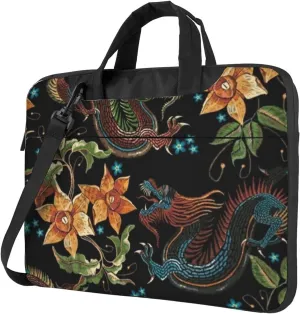 Asian Dragon Golden Flowers Practical 13-15.6 Inch Laptop Bag For Man And Women, Computer Messenger Bag, Trendy Shoulder Strap Design