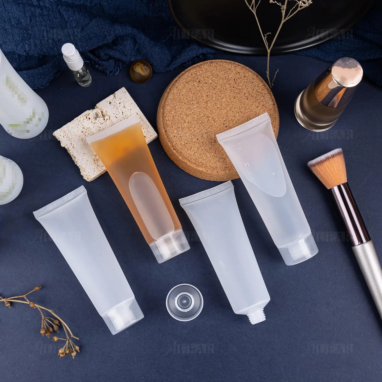 AUEAR, 24 Pack 50 Ml Empty Refillable Plastic Cosmetic Soft Tubes Bottles with Cover for Makeup Sample Travel