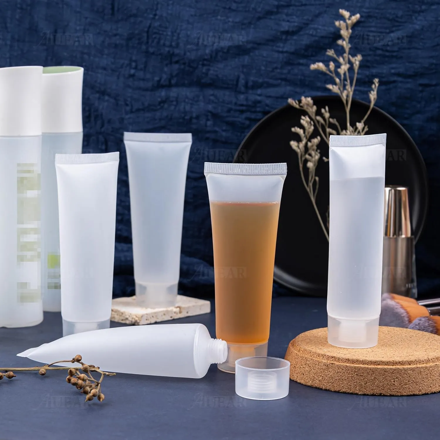 AUEAR, 24 Pack 50 Ml Empty Refillable Plastic Cosmetic Soft Tubes Bottles with Cover for Makeup Sample Travel