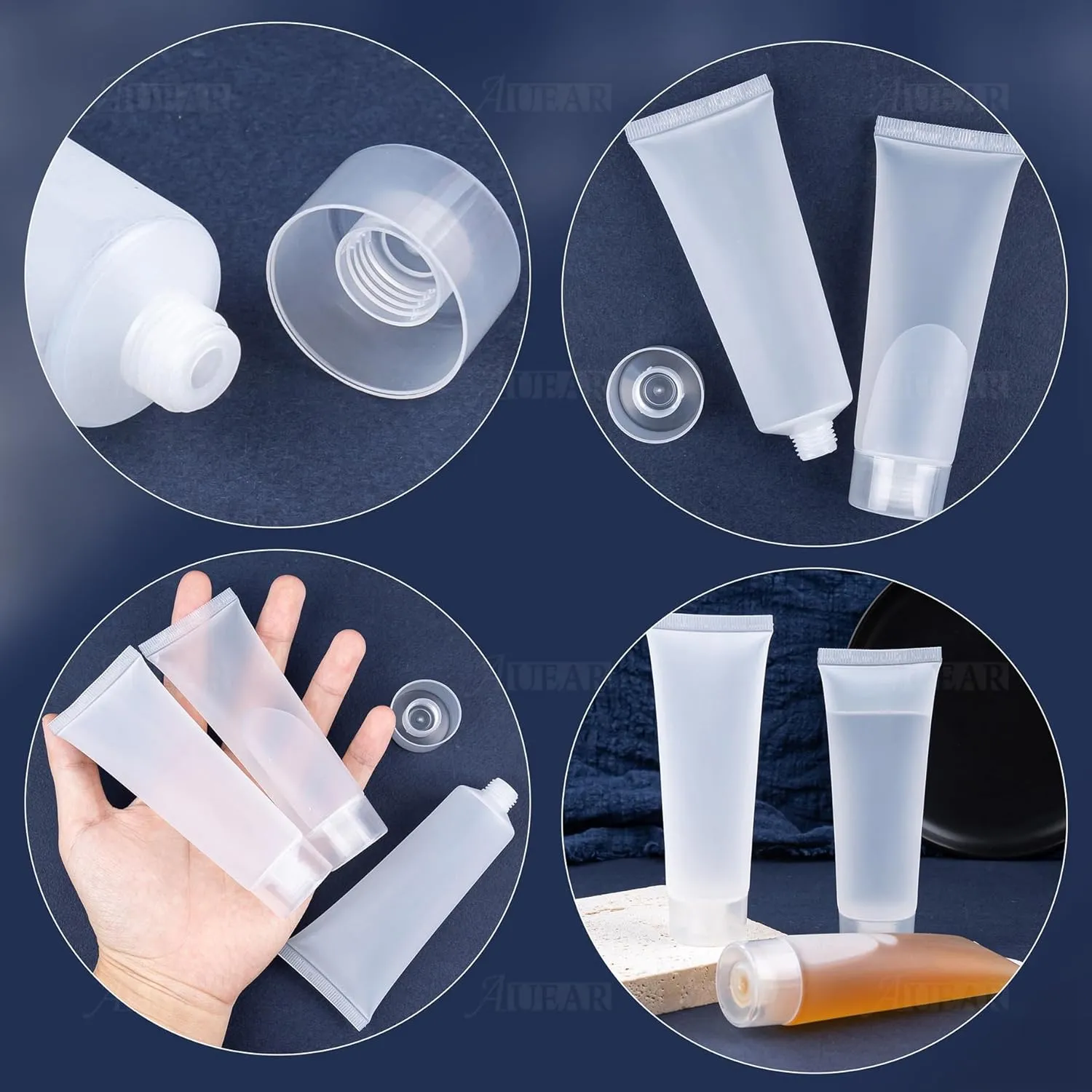 AUEAR, 24 Pack 50 Ml Empty Refillable Plastic Cosmetic Soft Tubes Bottles with Cover for Makeup Sample Travel