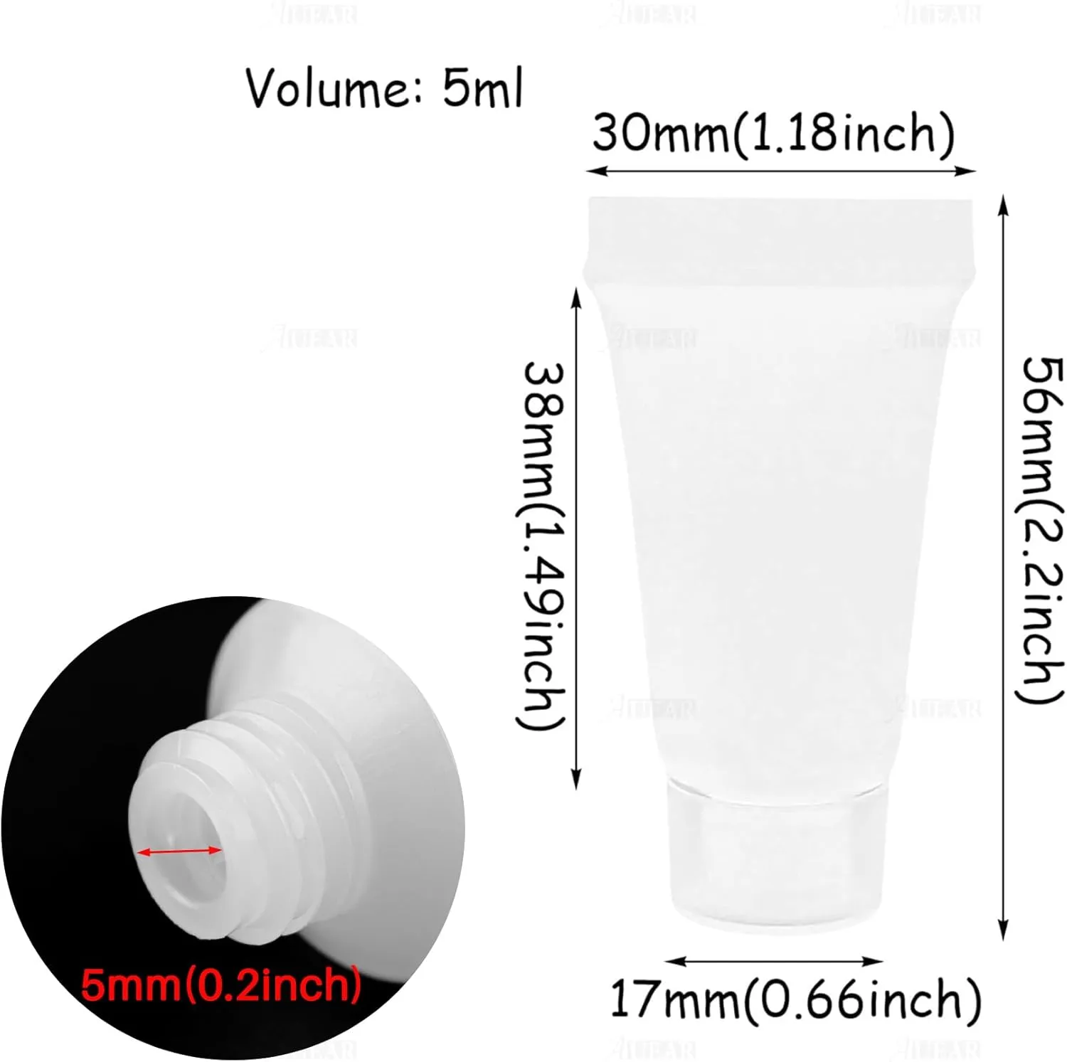 AUEAR, 24 Pack 5ml Empty Refillable Plastic Soft Tubes Squeeze Cosmetic Bottles Packing Sample Mini Containers for Body Lotion Shower Gel Shampoo Cleanser