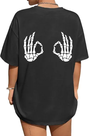 Avanova Women Graphic Oversized T-Shirt Short Sleeve Letter Print Loose Tee Top