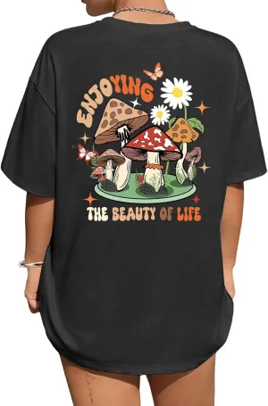 Avanova Women Graphic Oversized T-Shirt Short Sleeve Letter Print Loose Tee Top