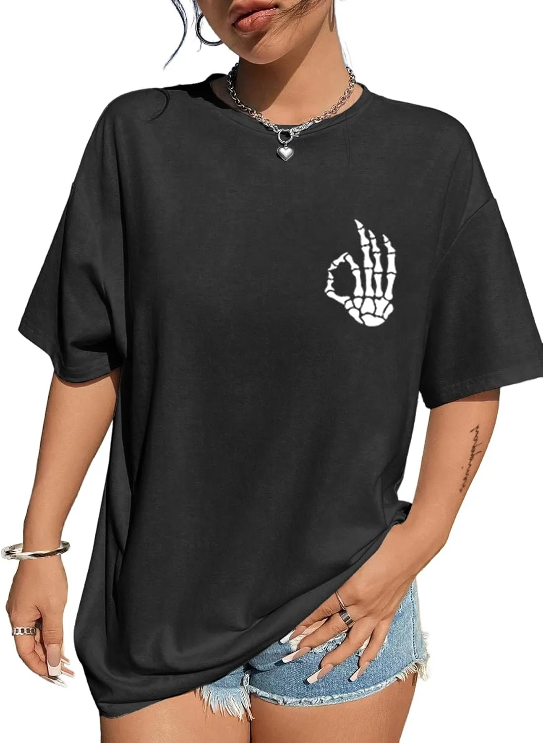 Avanova Women Graphic Oversized T-Shirt Short Sleeve Letter Print Loose Tee Top