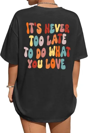 Avanova Women Graphic Oversized T-Shirt Short Sleeve Letter Print Loose Tee Top
