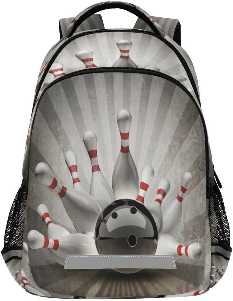 Backpack Bookbag Bowling Ball Crashing Into The Pins School Bag Laptop Bag Travel Bag for Girls Boys Teen