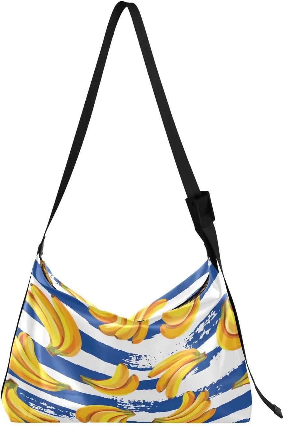 Bananas Blue Striped Hobo Crossbody Bags for Women Leather Large Shoulder Bag Cross Body Summer Fruits Trendy Womens Tote Bags Handbag for Travel Shopping