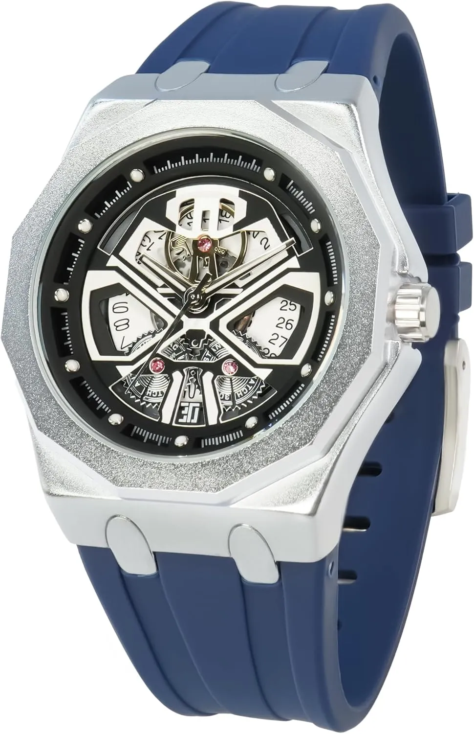 BARAMON Men's Watches Skeleton Stainless Quartz Watch Fashion Casual Wristwatch for Men Adjustable Silicone Band Male Clock Waterproof Sport Business