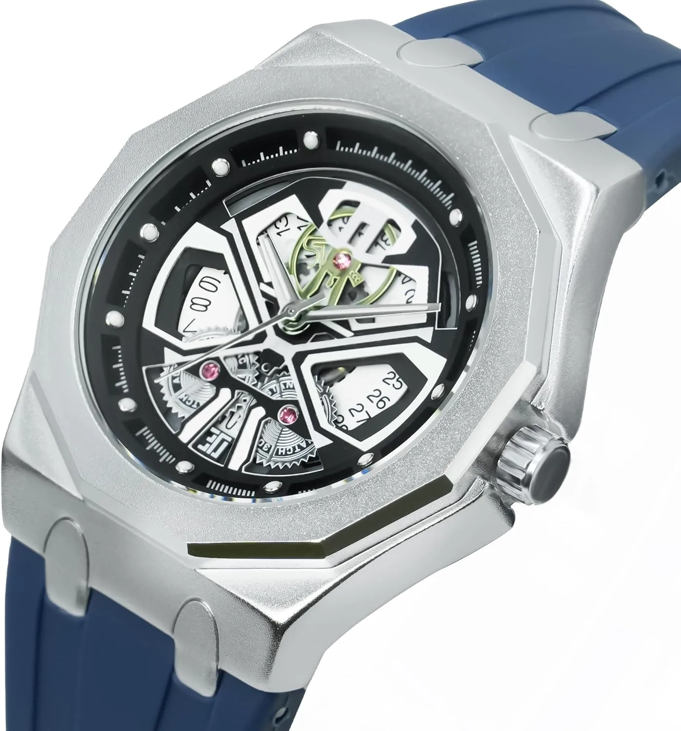 BARAMON Men's Watches Skeleton Stainless Quartz Watch Fashion Casual Wristwatch for Men Adjustable Silicone Band Male Clock Waterproof Sport Business