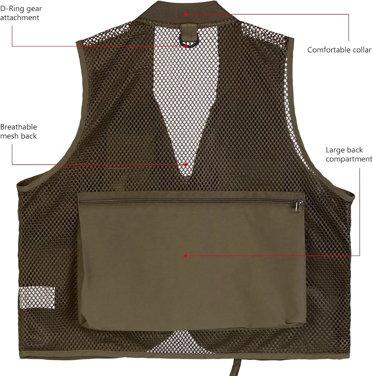 BASSDASH Versatile Men's Women's Fishing Photography Vest with Mesh Back 6 Sizes