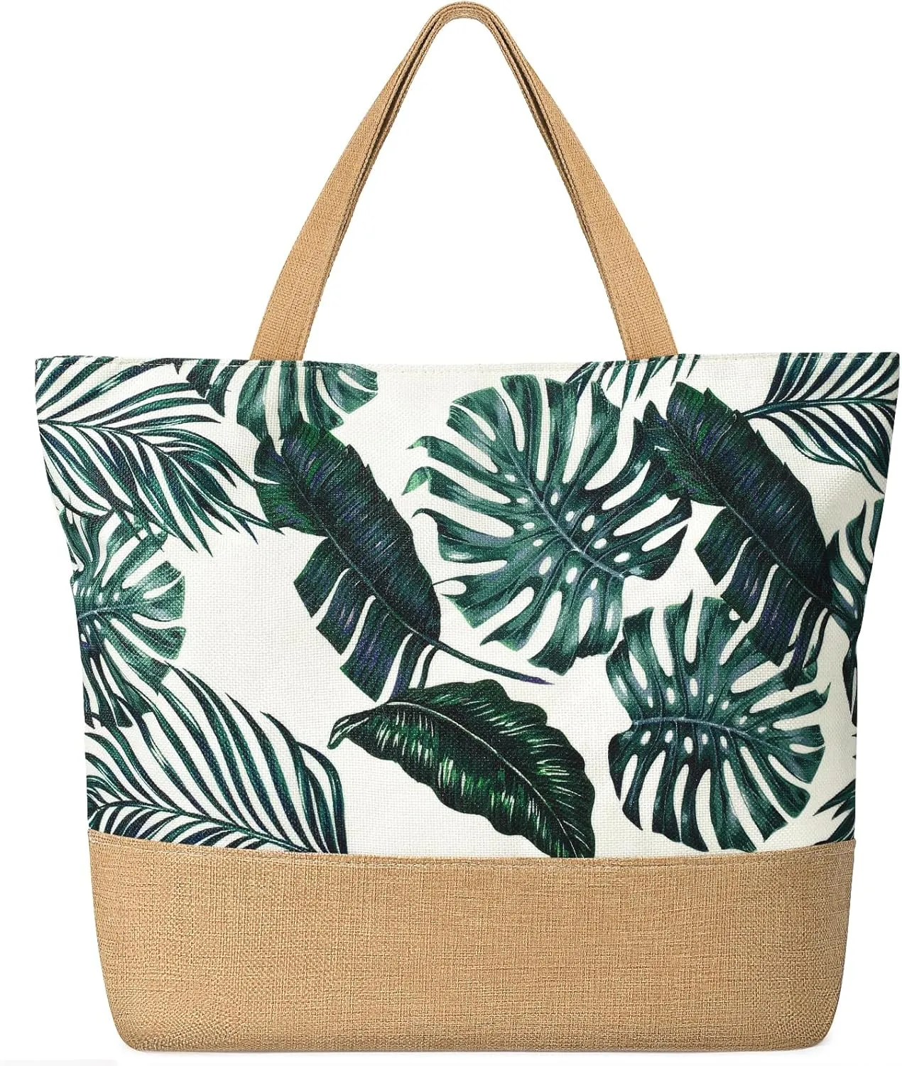 Beach Bag for Women, Large Beach Tote Bags with Zipper, Woven Straw Tote Waterproof, Swim Gym Shopping Travel Bag