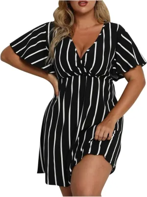 Beach Dresses for Womens Vacation Short Batwing Sleeve V Neck Summer Trendy Dress Floral Ruffle Boho Mini Sundress