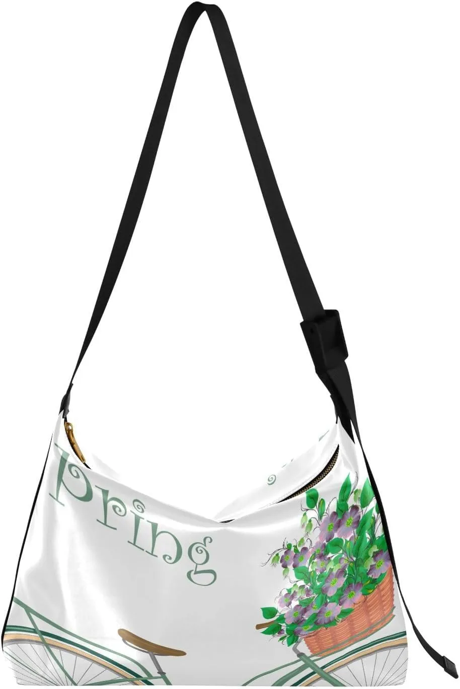 Bicycle Full Of Flowers Hobo Crossbody Bags for Women Leather Large Shoulder Bag Cross Body Hello Spring Trendy Womens Tote Bags Handbag for Travel Shopping